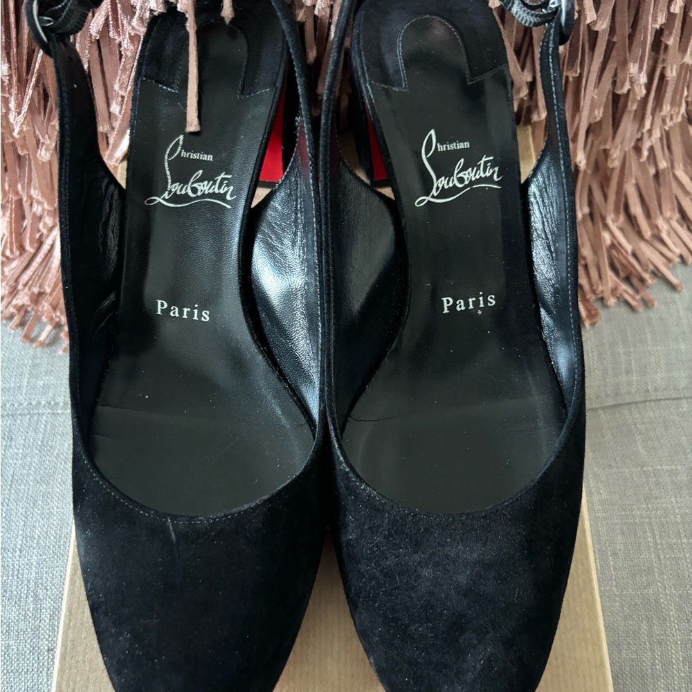 Authentic Christian Louboutin "So Jane" suede round toe sling back 2.25 inch - Picture 2 of 5